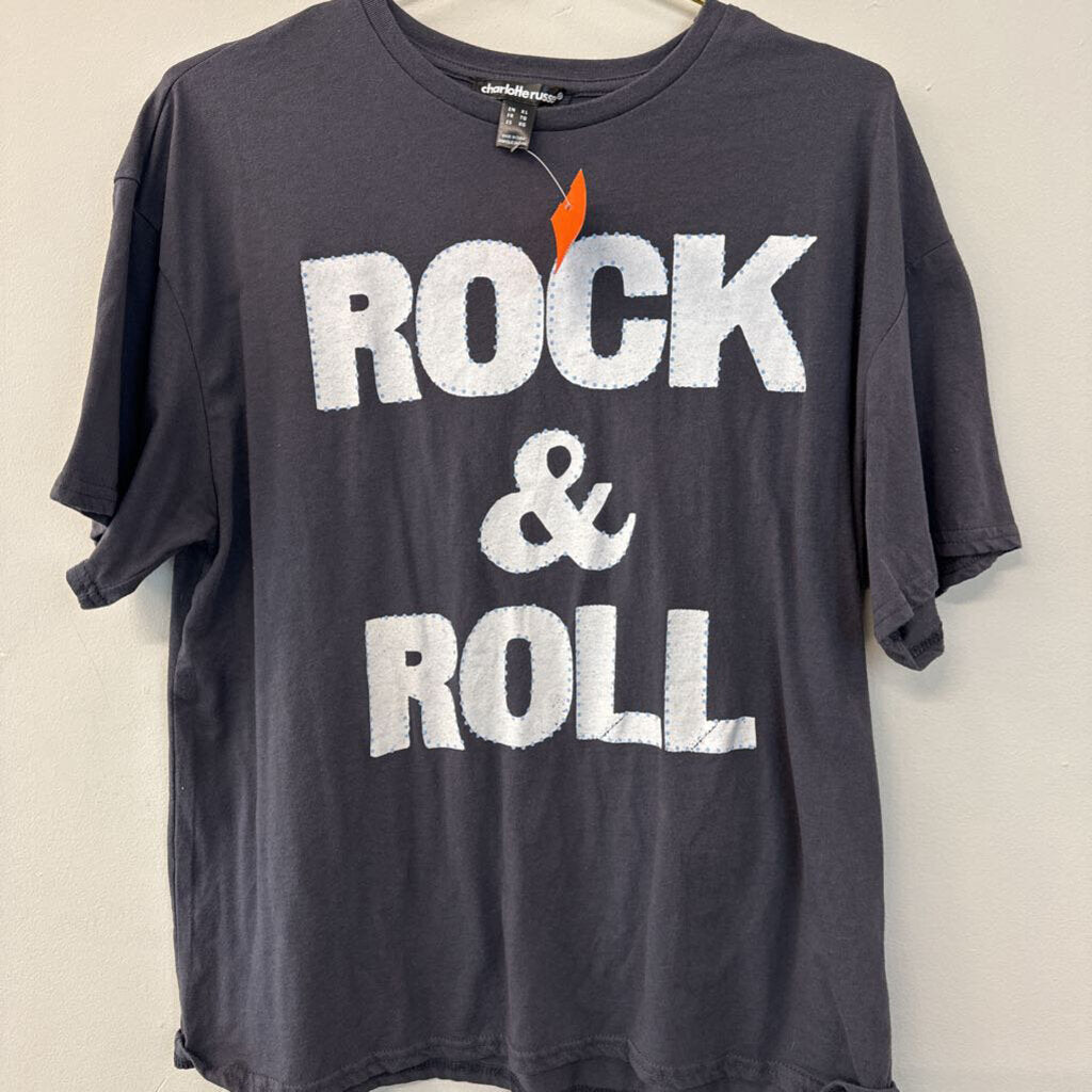 Charlotte Russe Grey Rock & Roll Short Sleeve Graphic Tee Extra Large