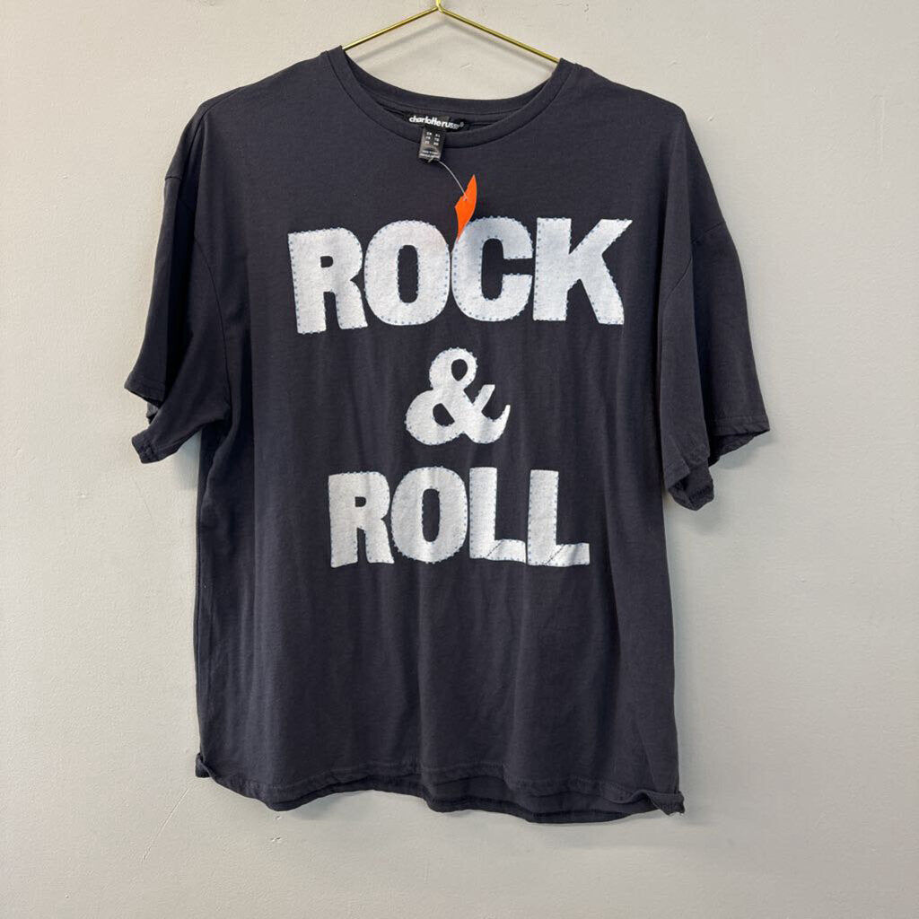 Charlotte Russe Grey Rock & Roll Short Sleeve Graphic Tee Extra Large