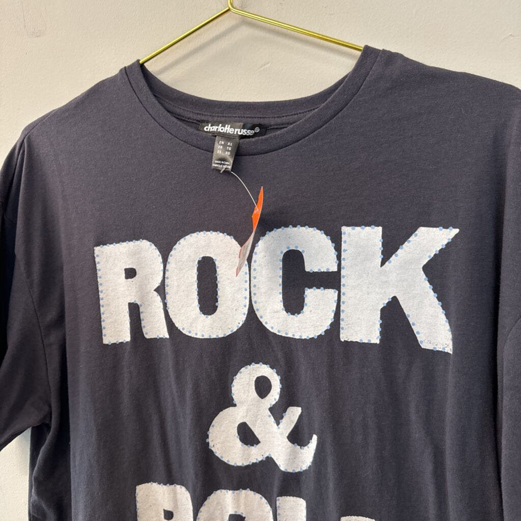 Charlotte Russe Grey Rock & Roll Short Sleeve Graphic Tee Extra Large