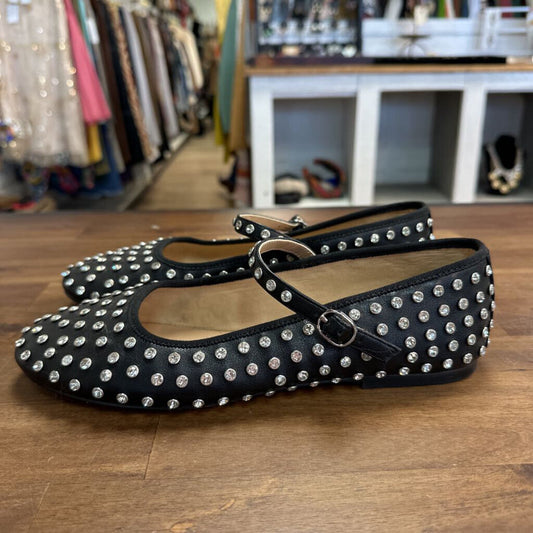 Steve Madden Black Vinetta Rhinestone Flats 9