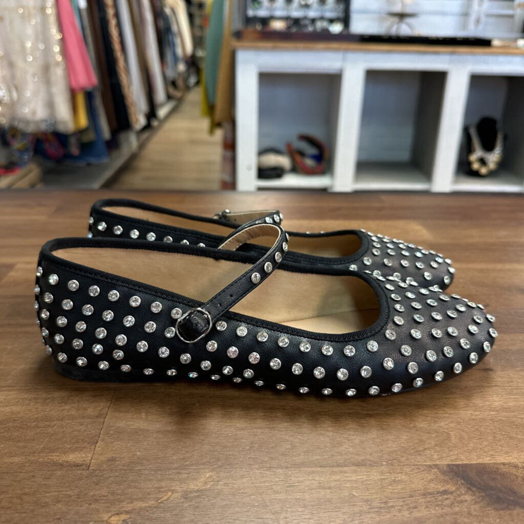 Steve Madden Black Vinetta Rhinestone Flats 9