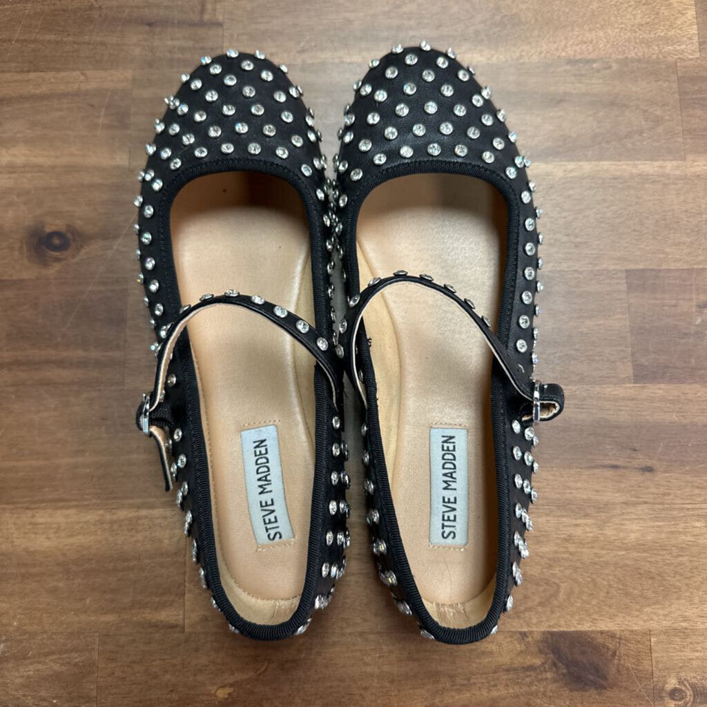 Steve Madden Black Vinetta Rhinestone Flats 9