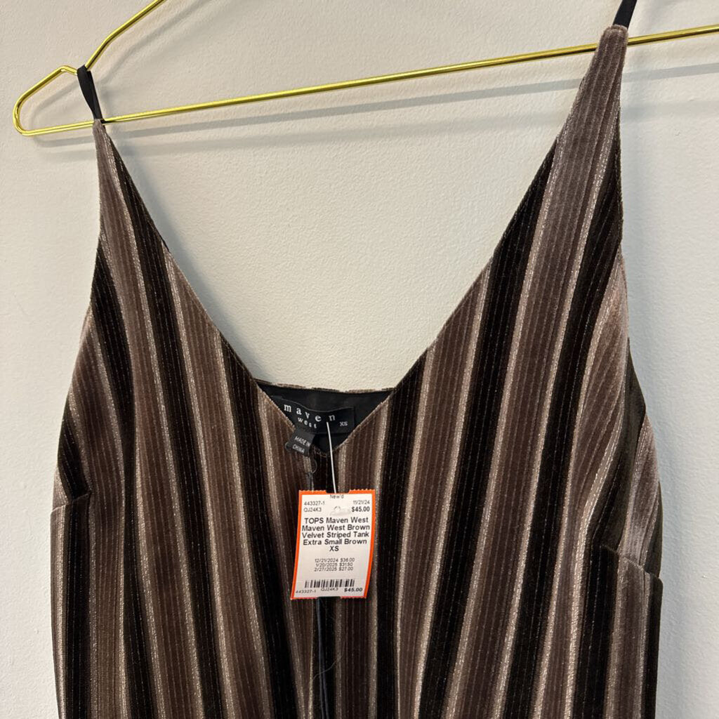 Maven West Brown Velvet Striped Tank Extra Small