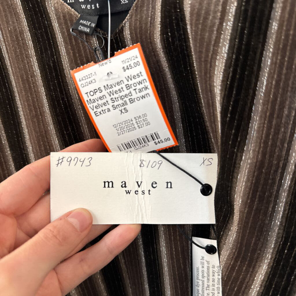 Maven West Brown Velvet Striped Tank Extra Small