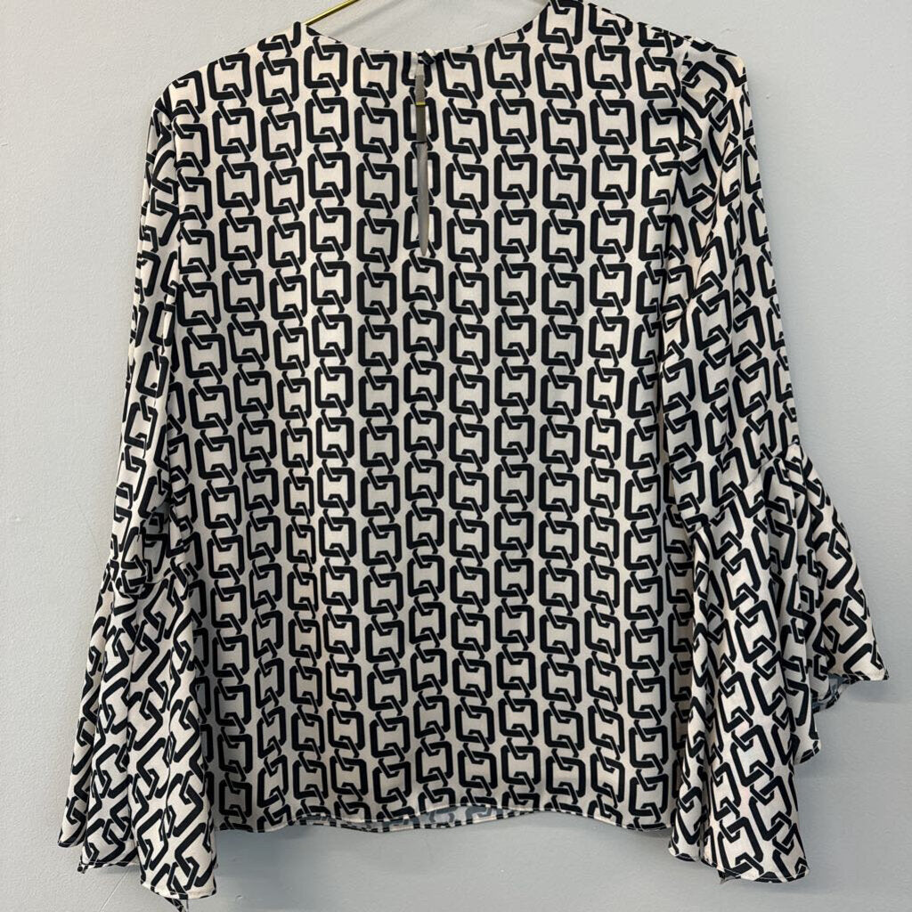 Milly Cream/ Black Chain Link Print Long Bell Sleeve Top 10