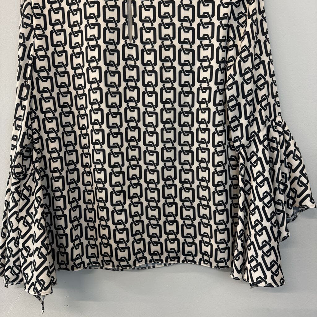 Milly Cream/ Black Chain Link Print Long Bell Sleeve Top 10