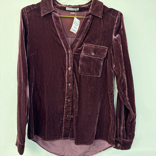 Tart Purple Velvet Long Sleeve Button Down Top Small