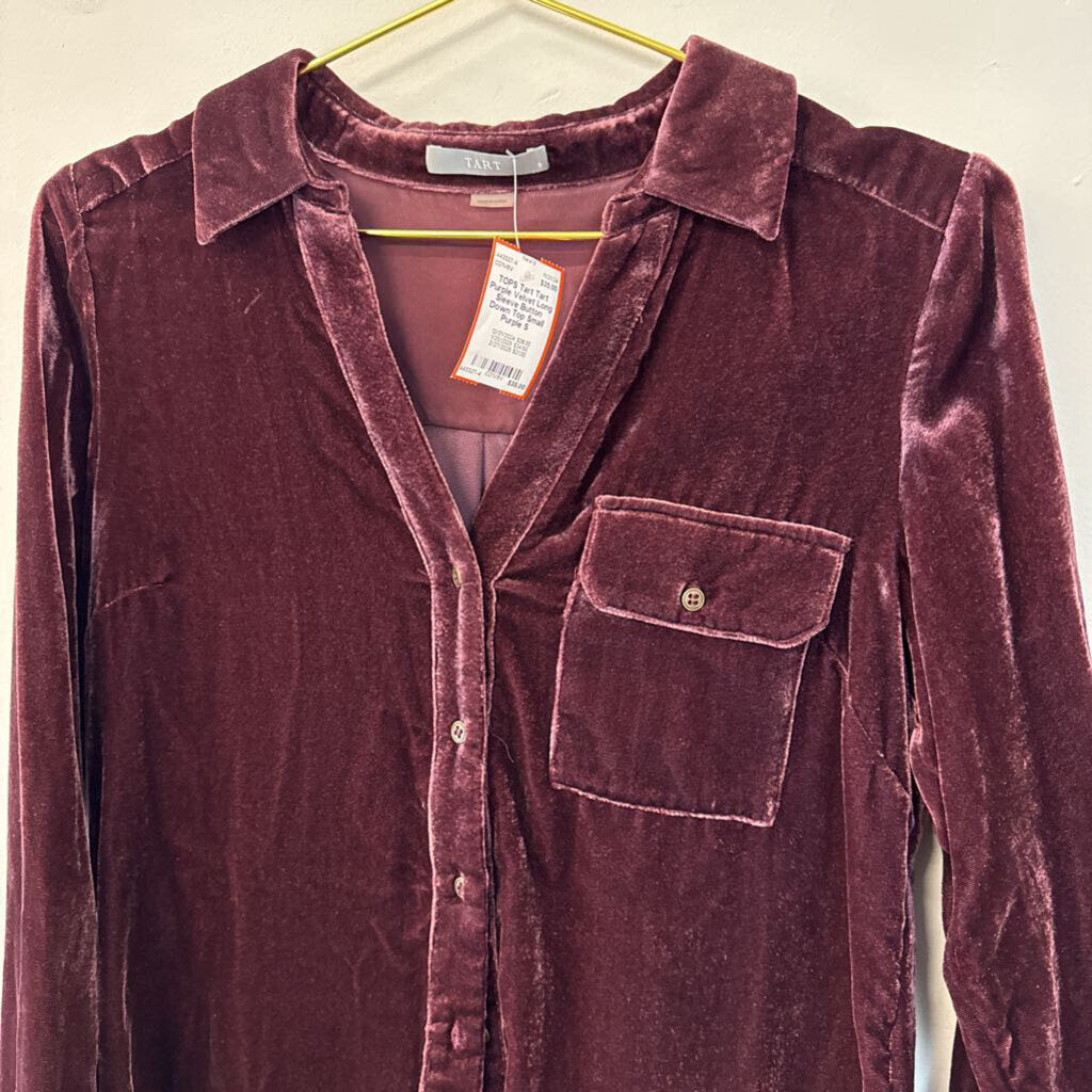 Tart Purple Velvet Long Sleeve Button Down Top Small