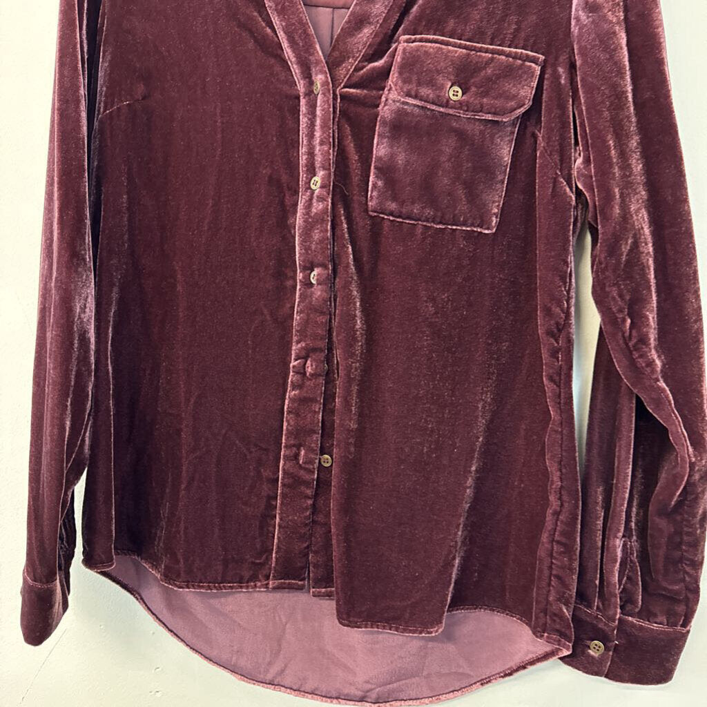 Tart Purple Velvet Long Sleeve Button Down Top Small