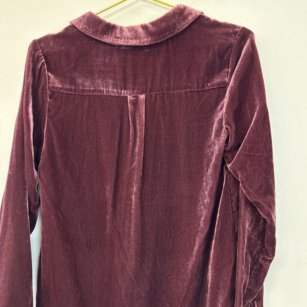 Tart Purple Velvet Long Sleeve Button Down Top Small