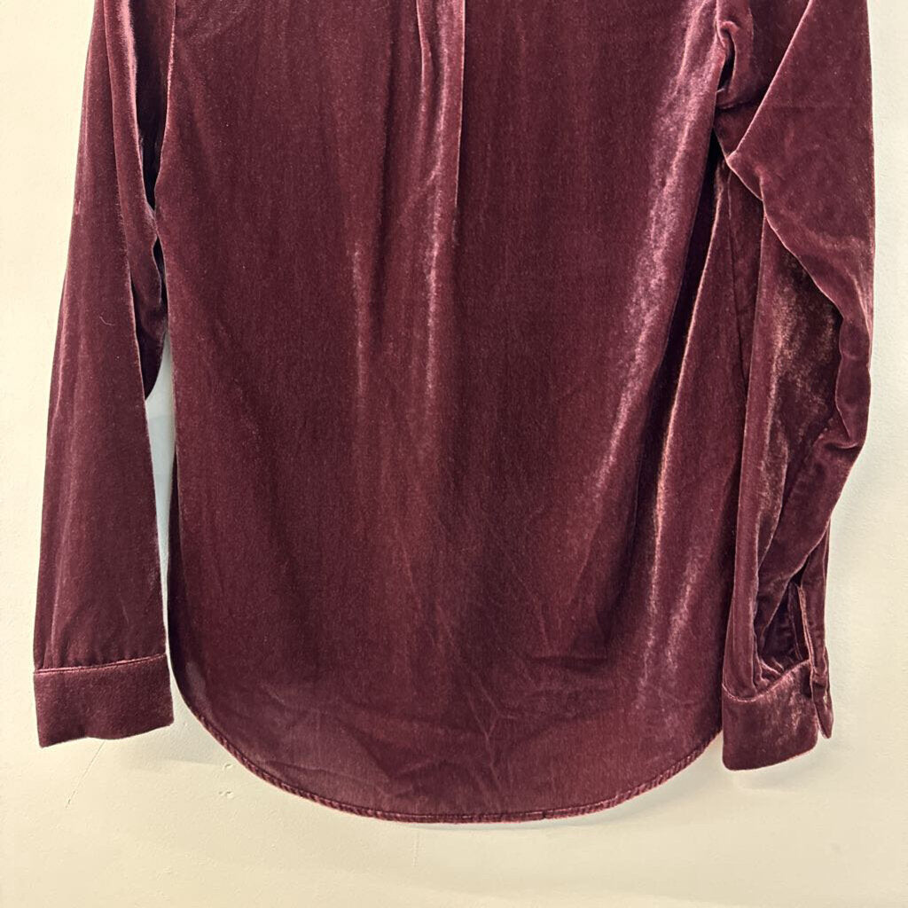 Tart Purple Velvet Long Sleeve Button Down Top Small