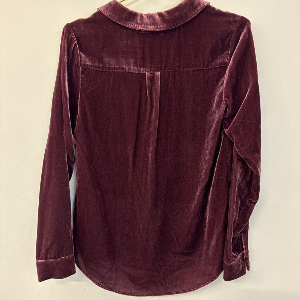 Tart Purple Velvet Long Sleeve Button Down Top Small