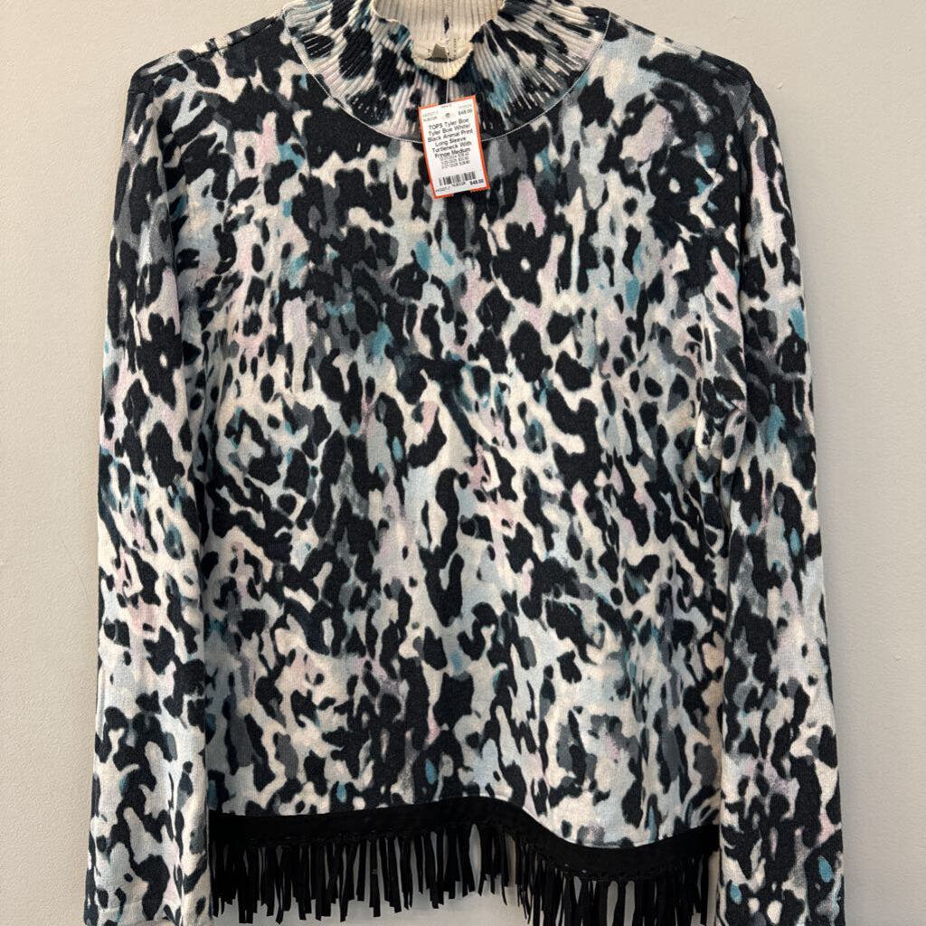 Tyler Boe White/ Black Animal Print Long Sleeve Turtleneck With Fringe Medium