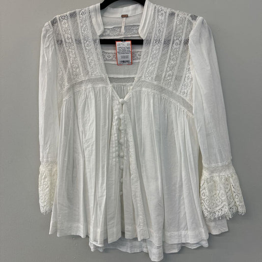 Free People White Lace Detail Long Sleeve Button Down Top Small