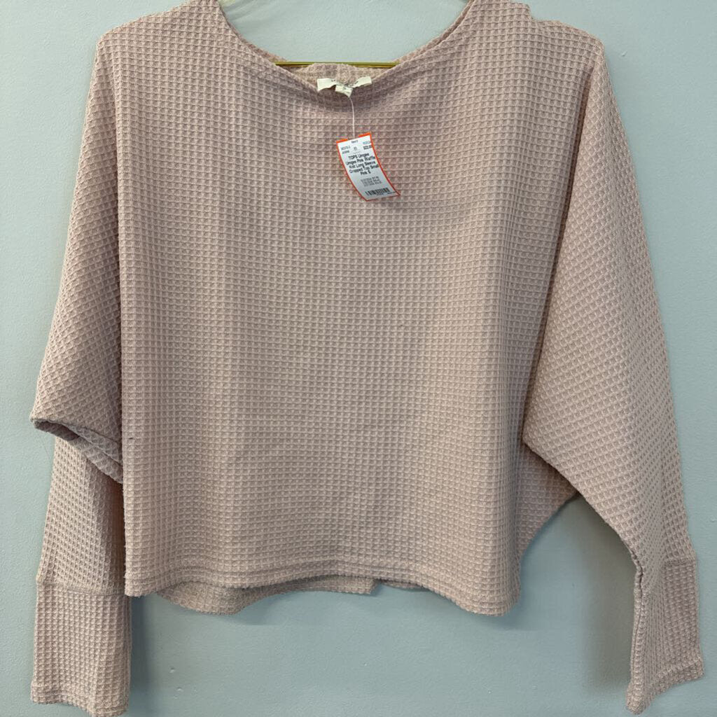 Umgee Pink Waffle Knit Long Sleeve Cropped Top Small