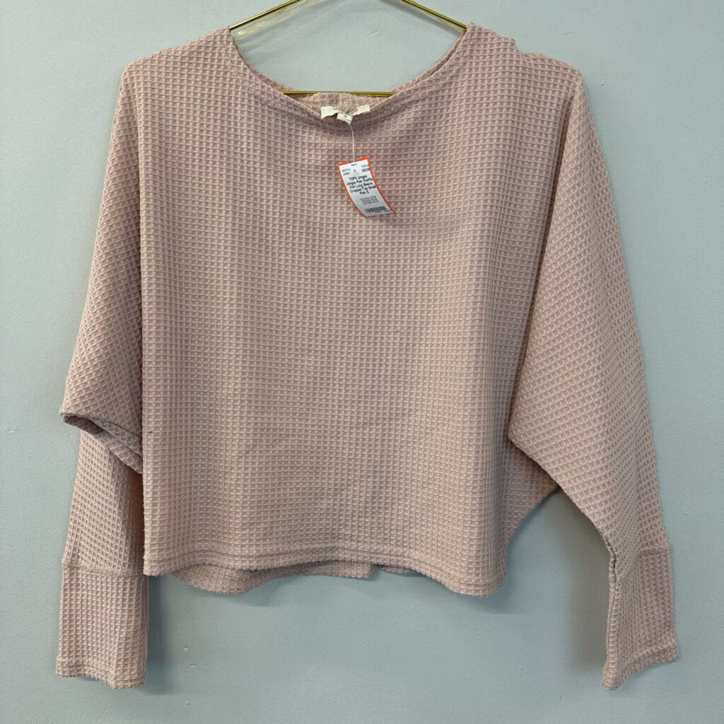 Umgee Pink Waffle Knit Long Sleeve Cropped Top Small