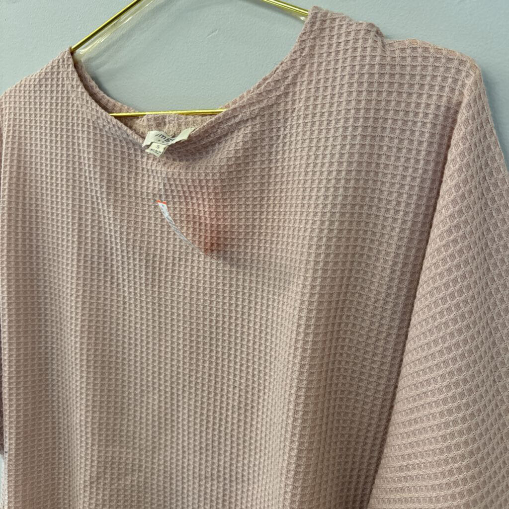 Umgee Pink Waffle Knit Long Sleeve Cropped Top Small