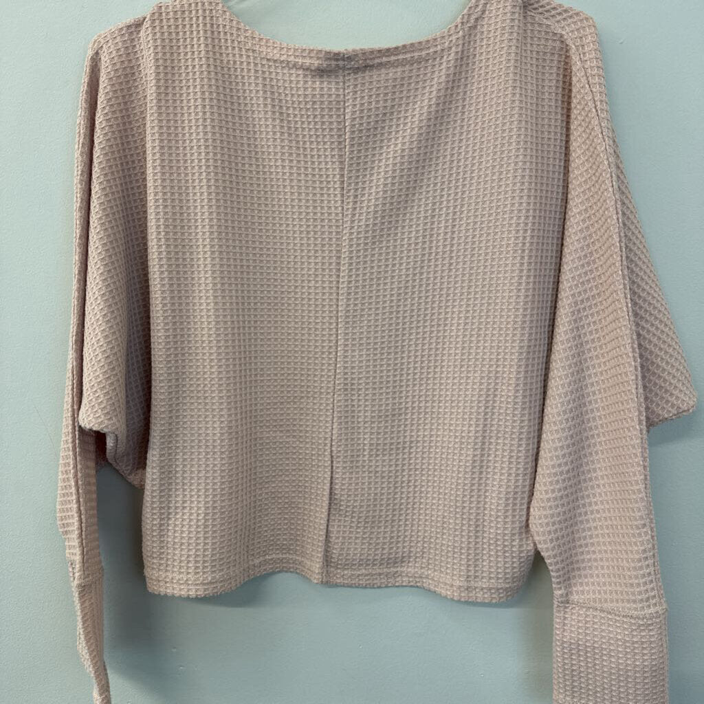 Umgee Pink Waffle Knit Long Sleeve Cropped Top Small