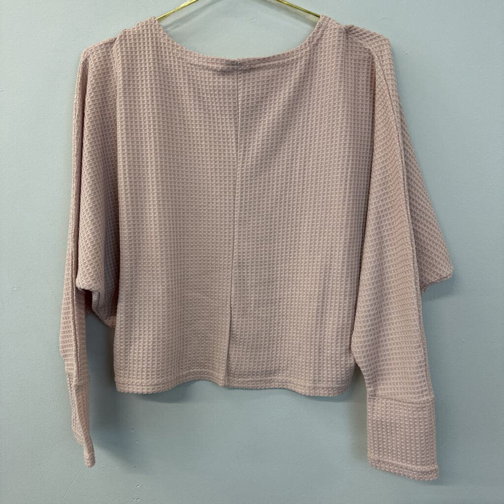 Umgee Pink Waffle Knit Long Sleeve Cropped Top Small