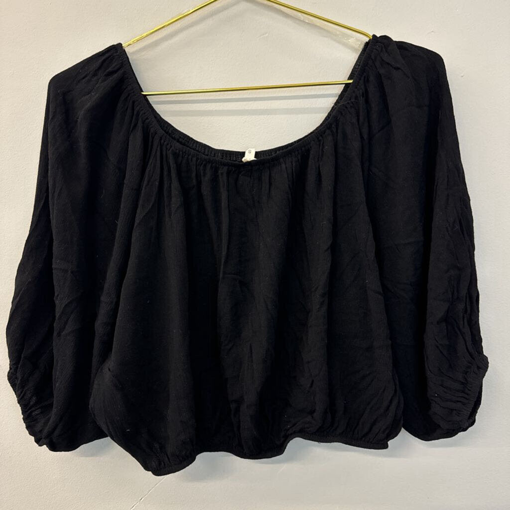 La Miel Black Puff Sleeve Cropped Top Small