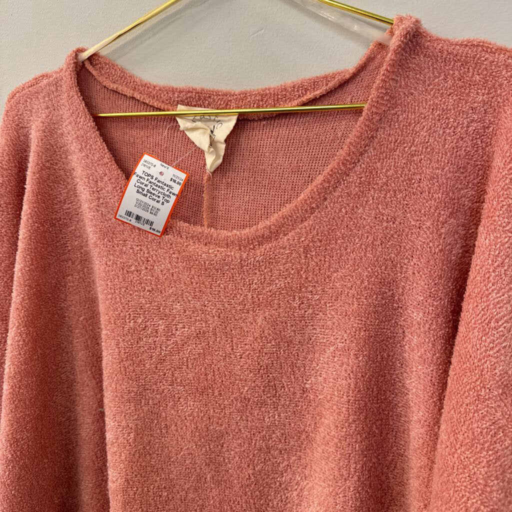 Fantastic Fawn Coral Terrycloth Long Sleeve Top Small