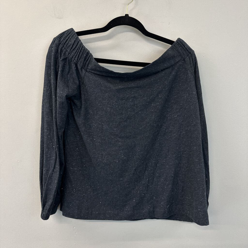 Loft Grey Silver Thread Off Shoulder Long Sleeve Top Medium