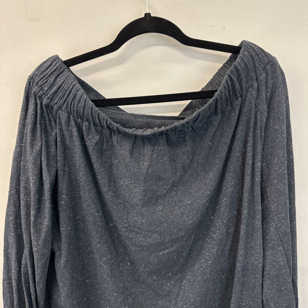 Loft Grey Silver Thread Off Shoulder Long Sleeve Top Medium