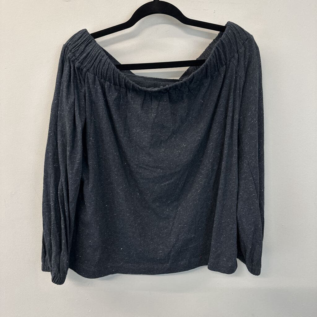 Loft Grey Silver Thread Off Shoulder Long Sleeve Top Medium