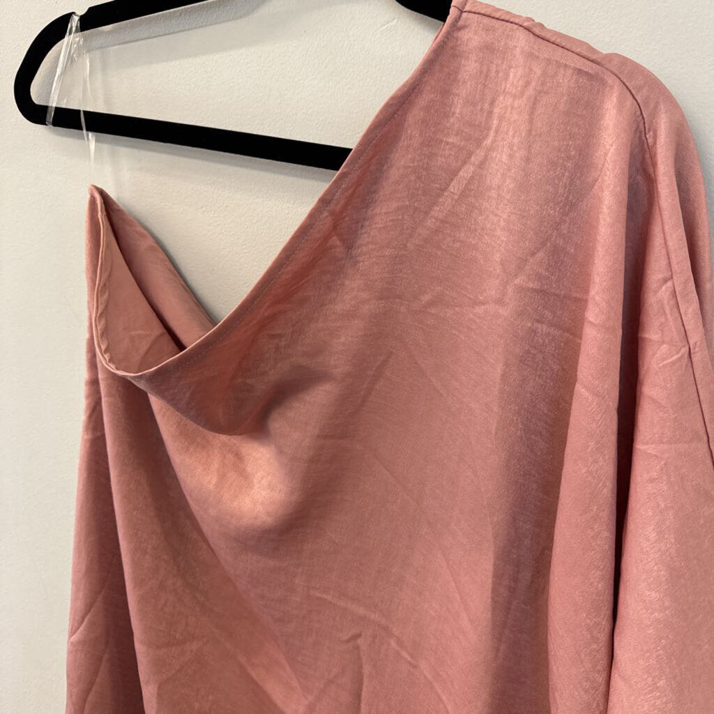 Vici Coral Pink Silky One Shoulder Tunic Top Medium