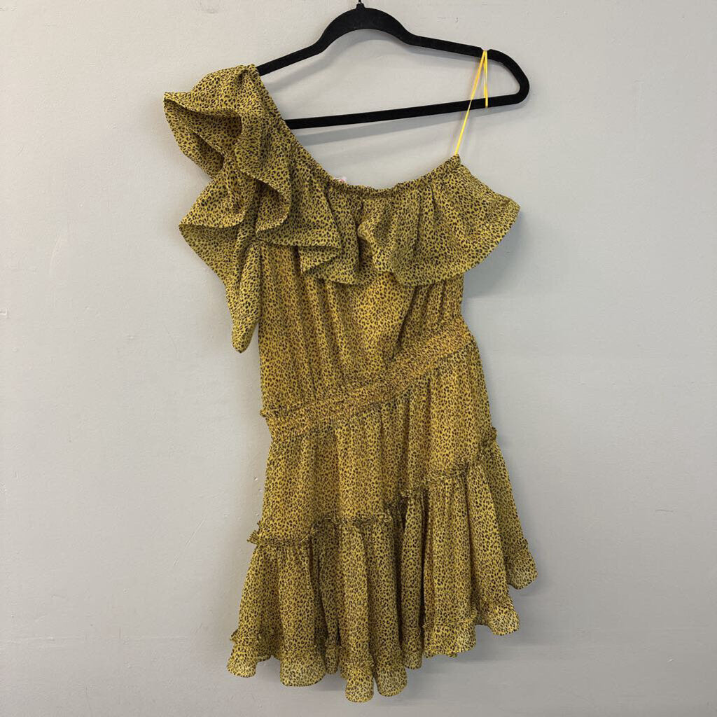 Buddy Love Yellow/Black Cheetah Oneshoulder Dress Medium