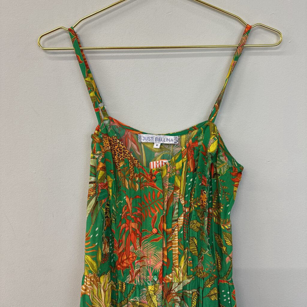 Just Bellina Green Tropical Midi Dress Medium