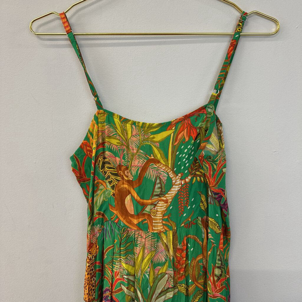 Just Bellina Green Tropical Midi Dress Medium