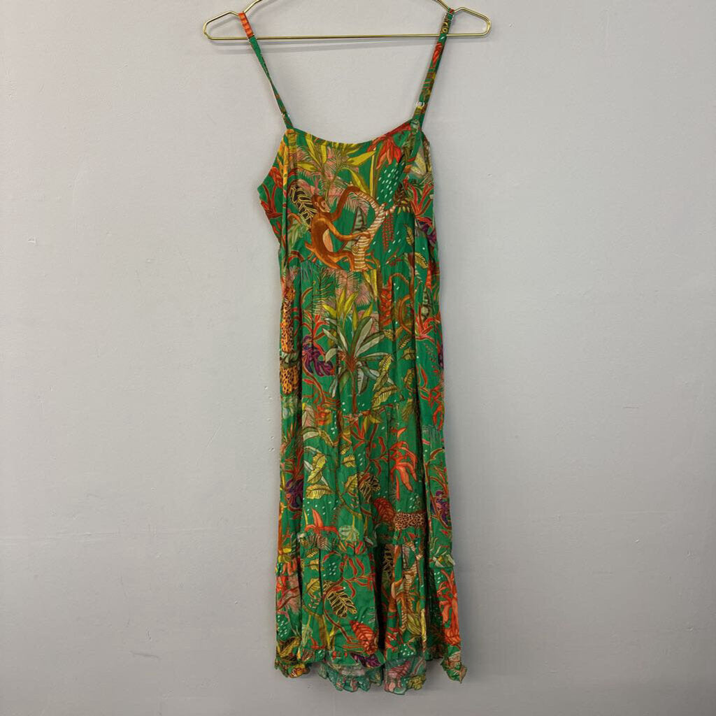 Just Bellina Green Tropical Midi Dress Medium