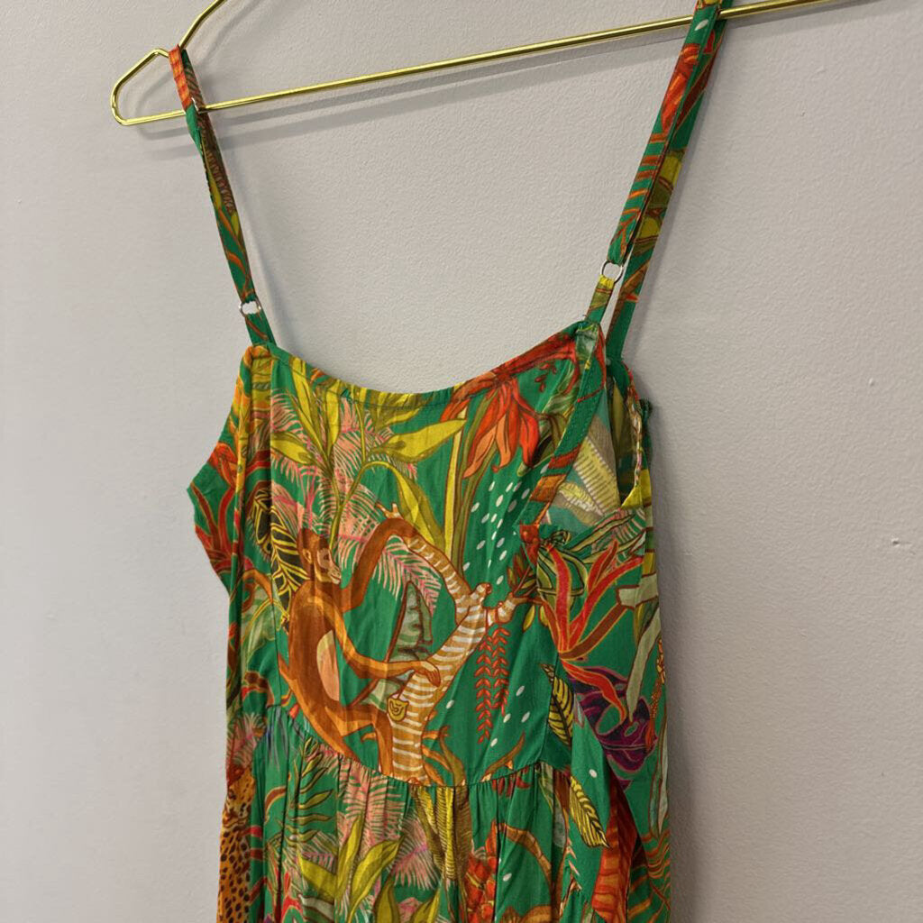 Just Bellina Green Tropical Midi Dress Medium