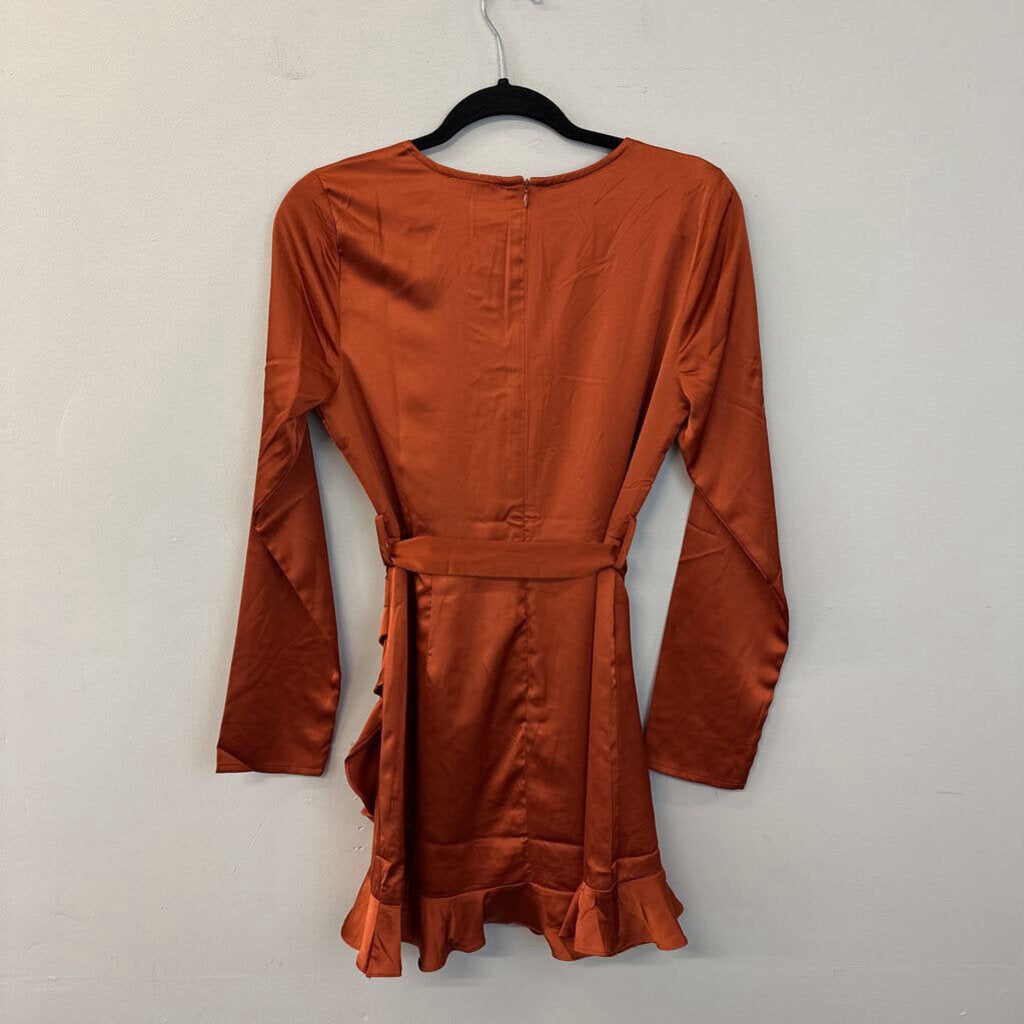 Altar'd State Orange Silky Long Sleeve Dress Medium