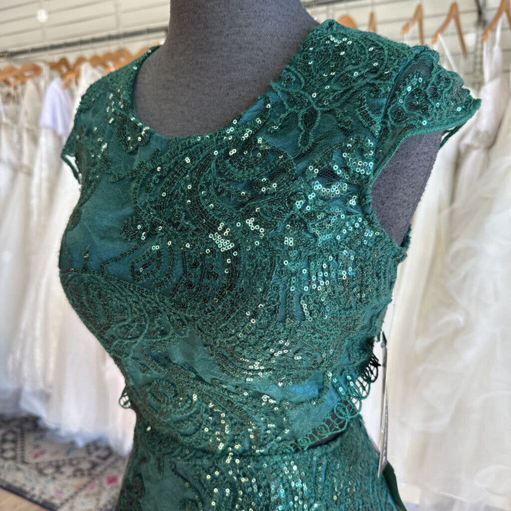 My Michelle Green Sequin Lace Cap Sleeve Open Back Short Formal 7