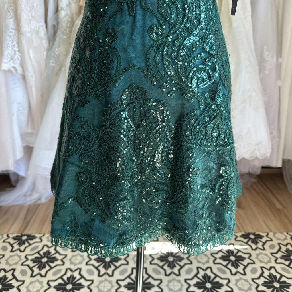 My Michelle Green Sequin Lace Cap Sleeve Open Back Short Formal 7