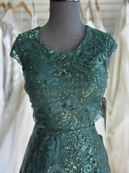 My Michelle Green Sequin Lace Cap Sleeve Open Back Short Formal 7