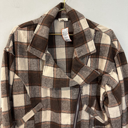 POL Brown/ Cream Gingham Ride Along Jacket Small