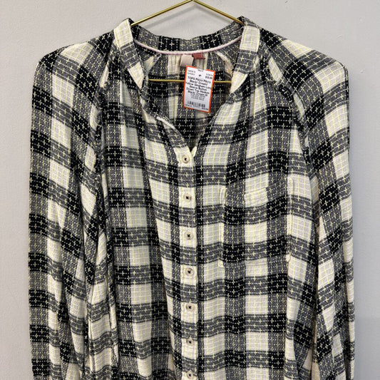 Pilcro Black/ Cream/ Yellow Gingham Long Sleeve Button Down Top Medium