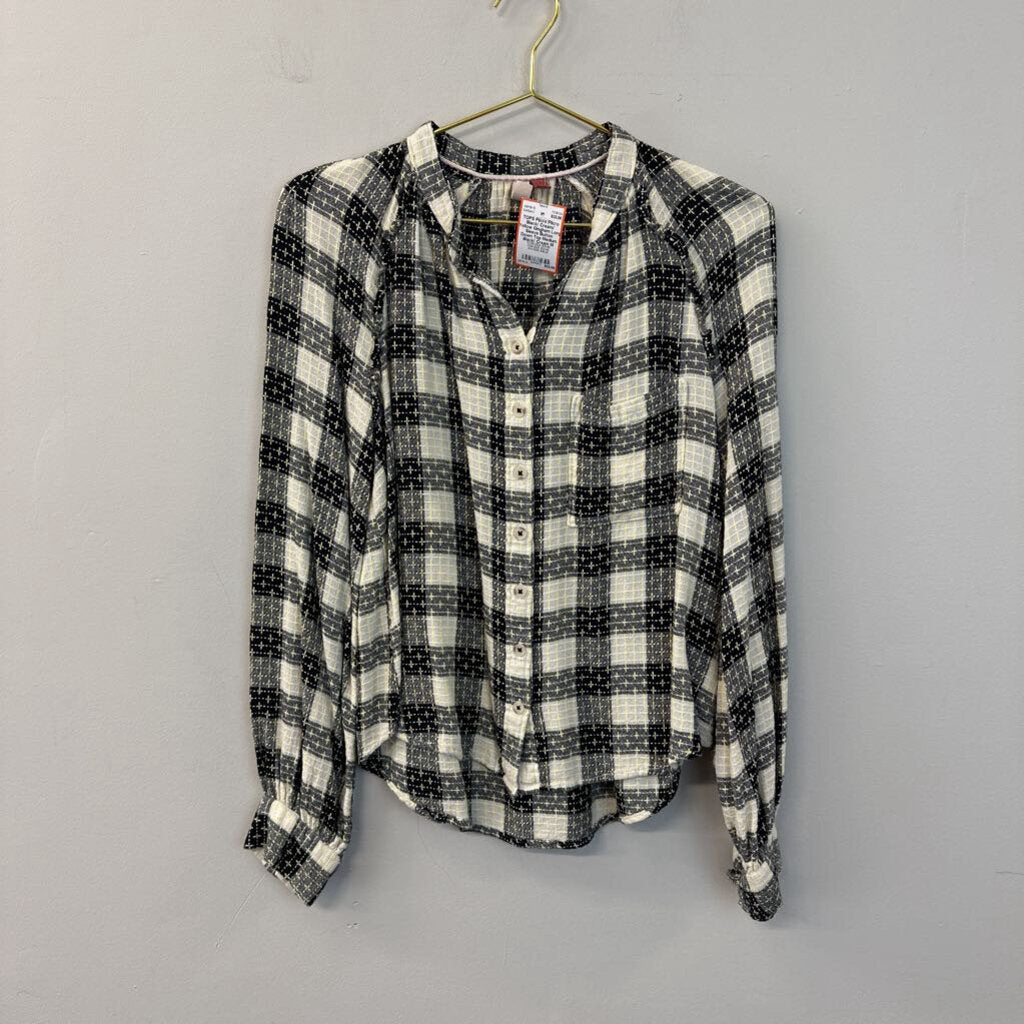 Pilcro Black/ Cream/ Yellow Gingham Long Sleeve Button Down Top Medium