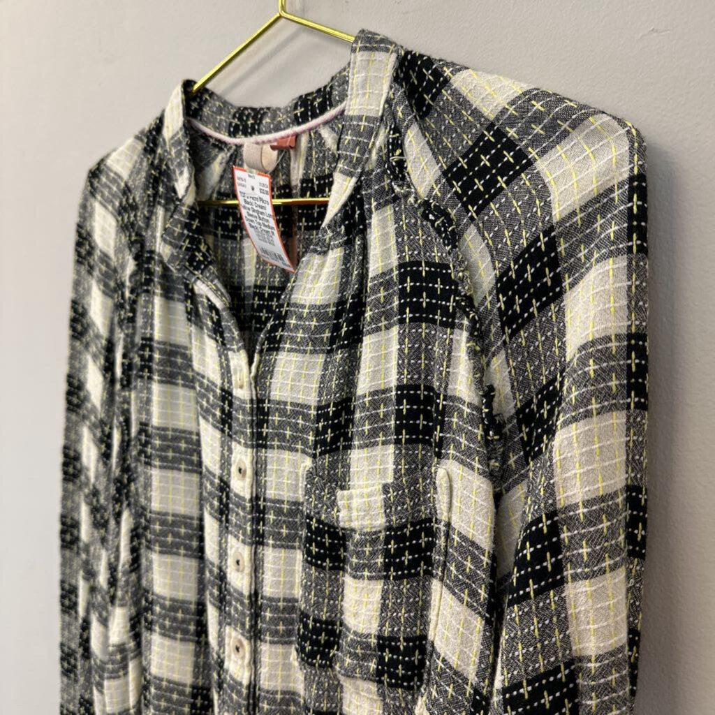 Pilcro Black/ Cream/ Yellow Gingham Long Sleeve Button Down Top Medium