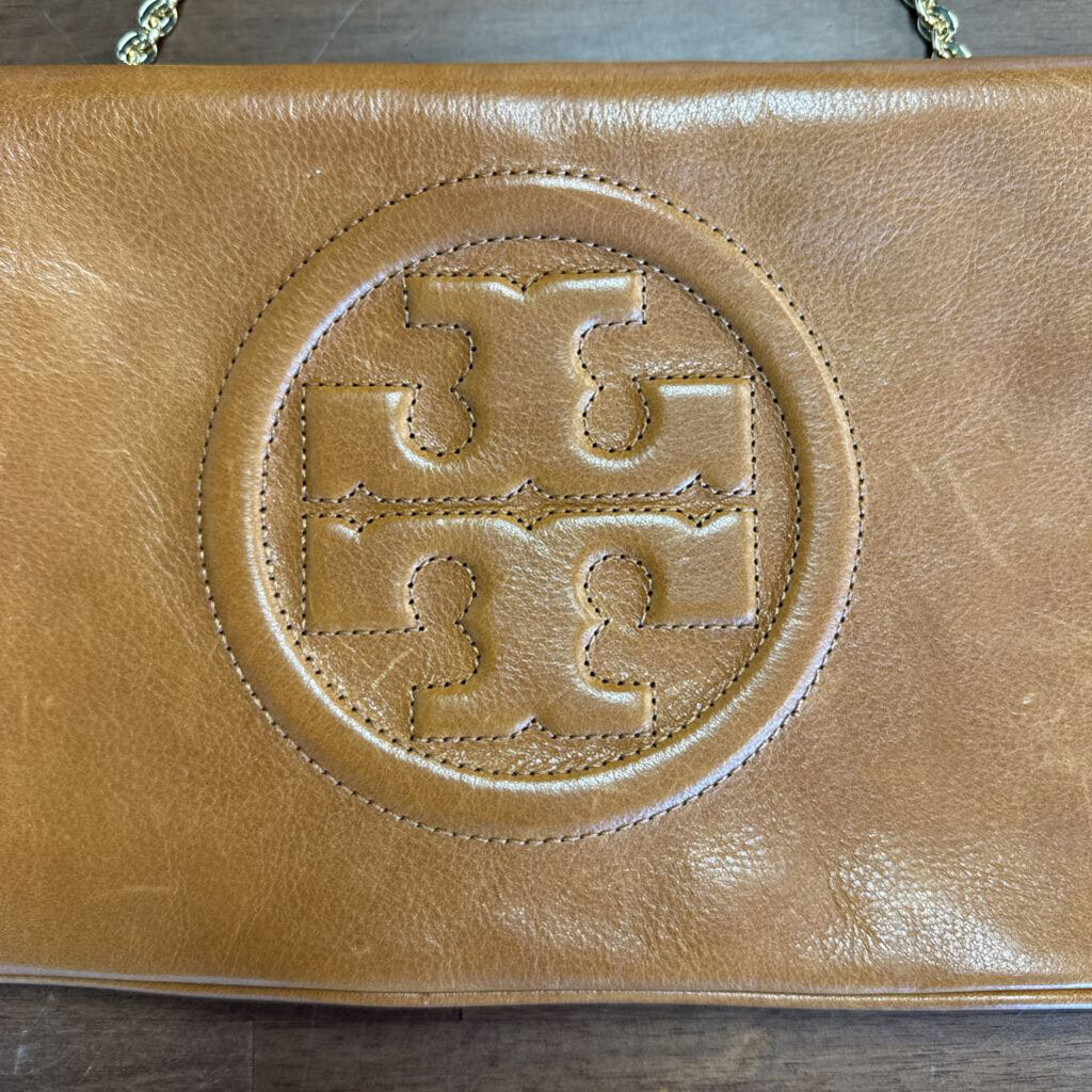 Tory Burch Brown Leather Reva Logo Clutch Flap Purse