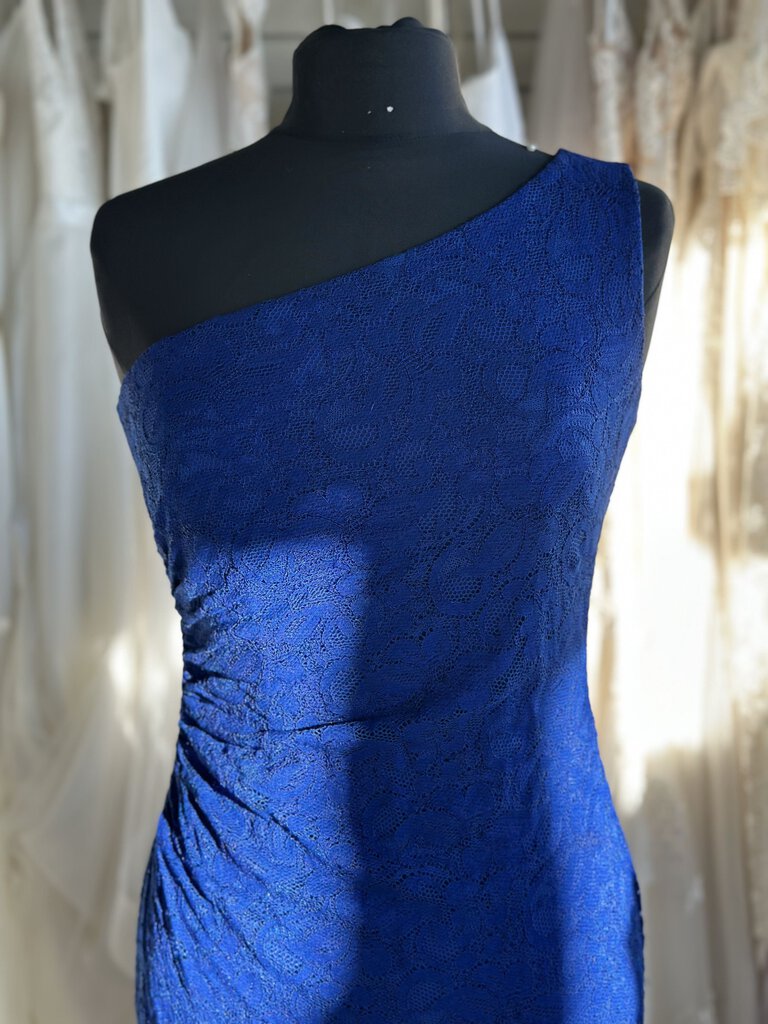 Vid Me Royal Blue Lace One Shoulder Long Formal 6