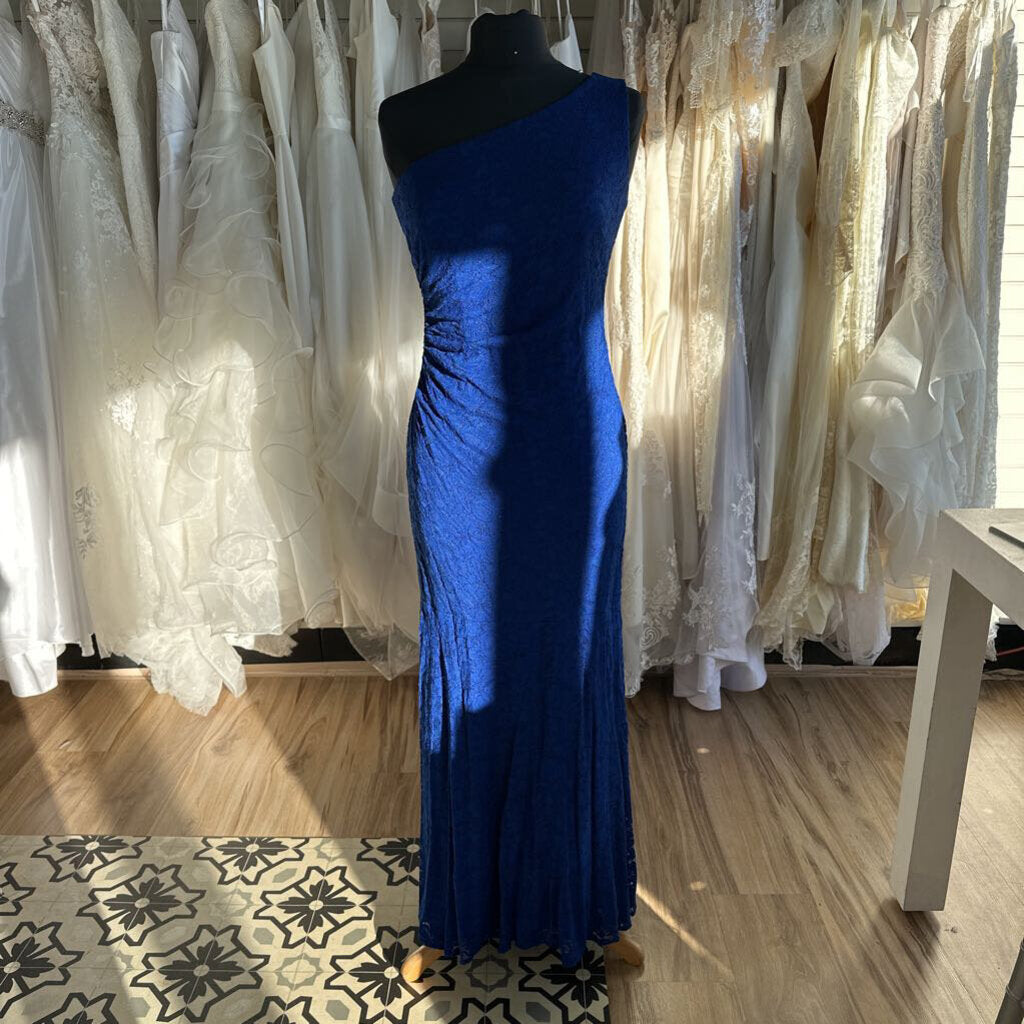 Vid Me Royal Blue Lace One Shoulder Long Formal 6