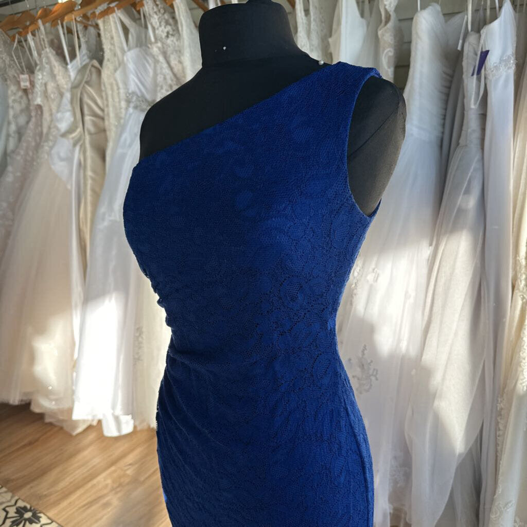 Vid Me Royal Blue Lace One Shoulder Long Formal 6