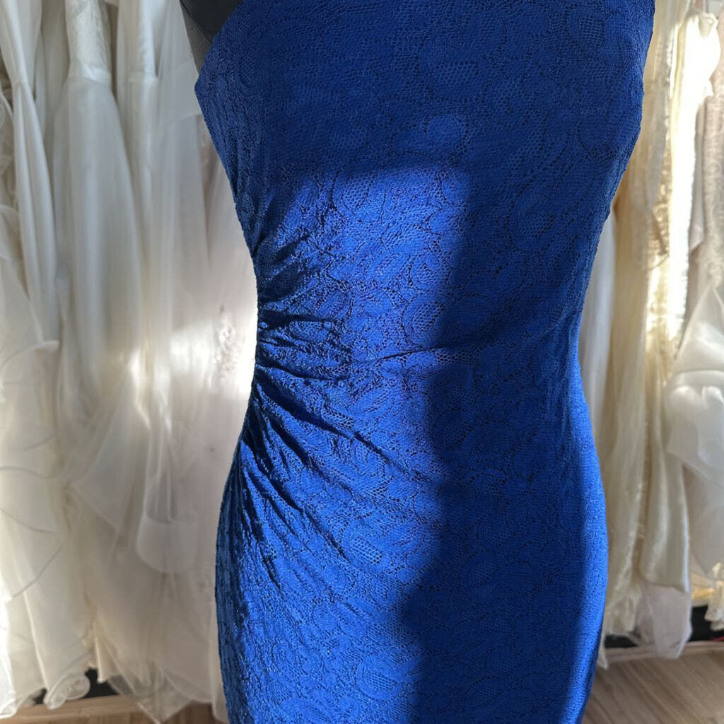 Vid Me Royal Blue Lace One Shoulder Long Formal 6