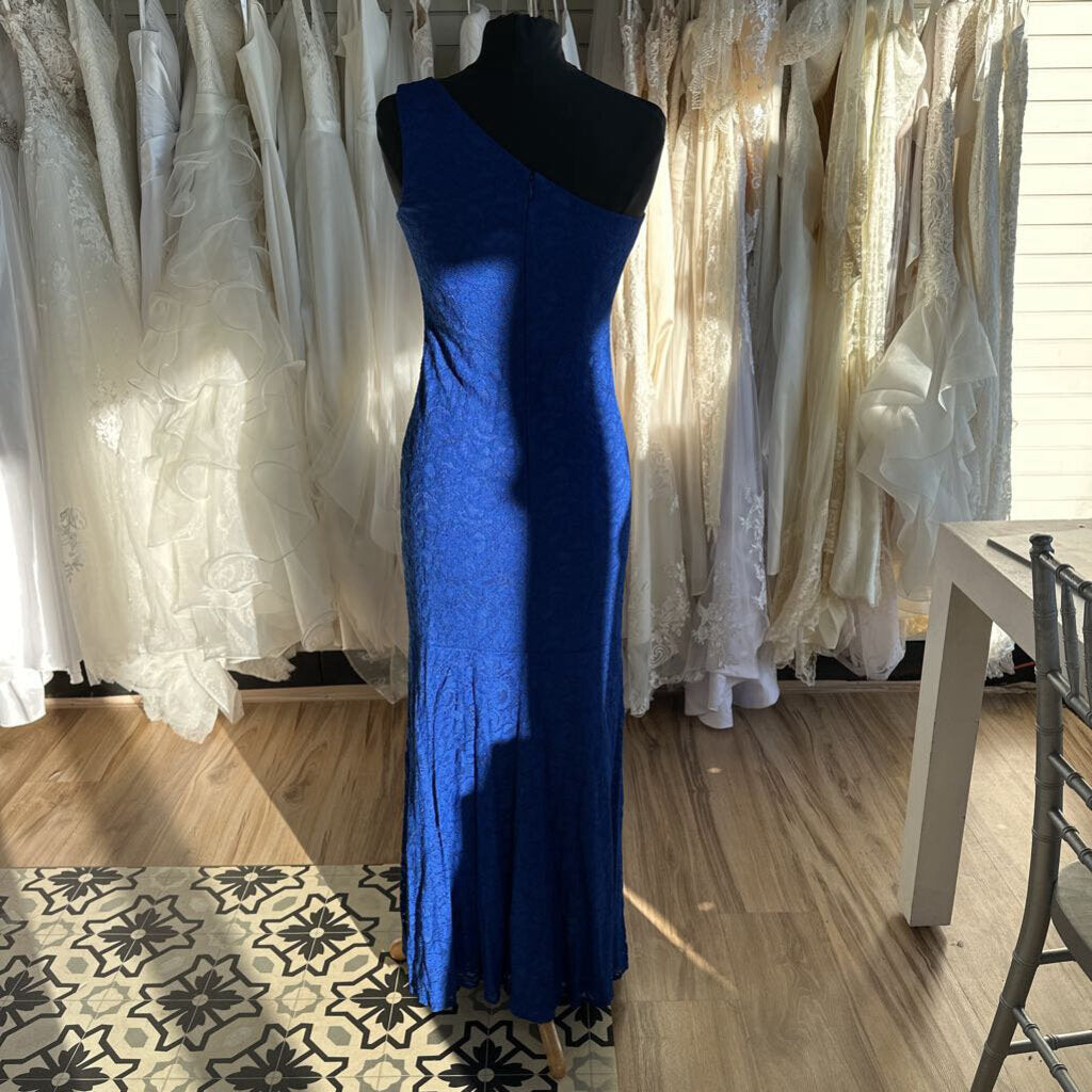 Vid Me Royal Blue Lace One Shoulder Long Formal 6