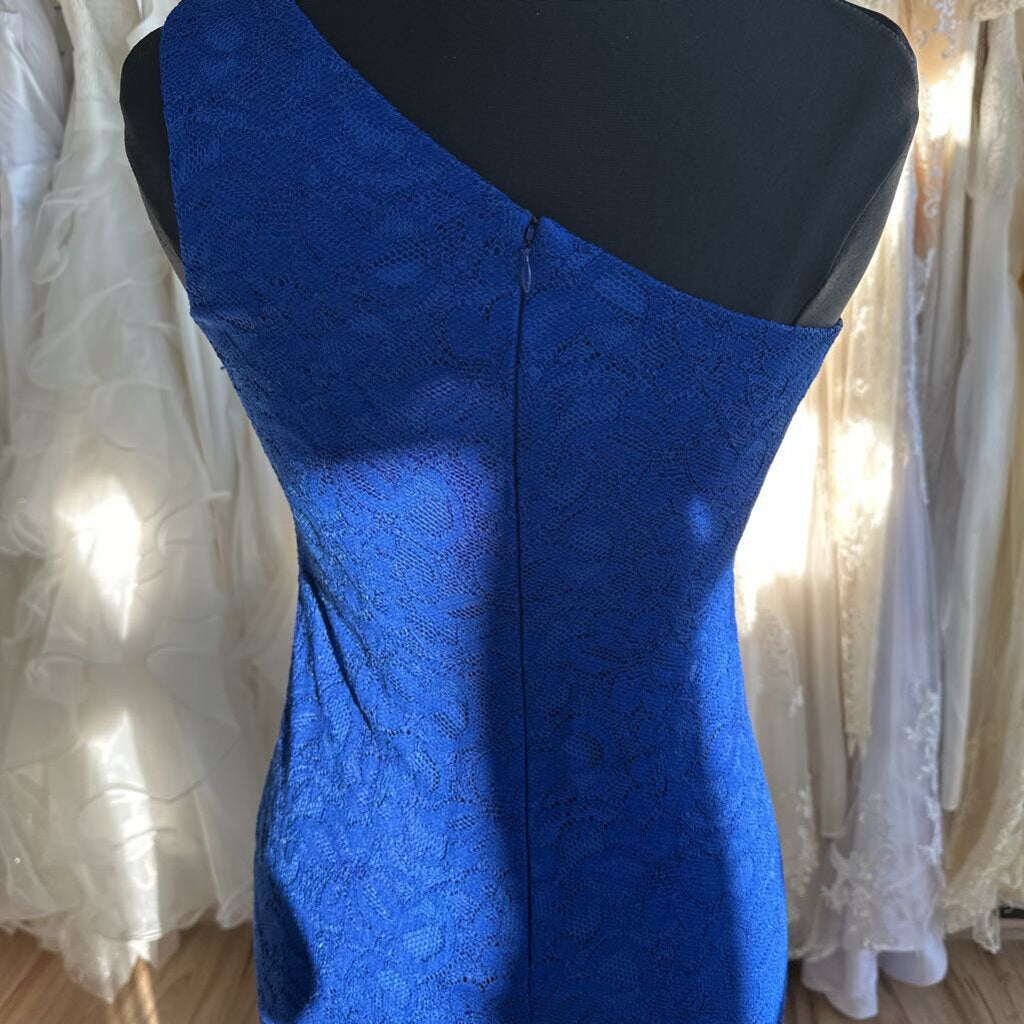 Vid Me Royal Blue Lace One Shoulder Long Formal 6