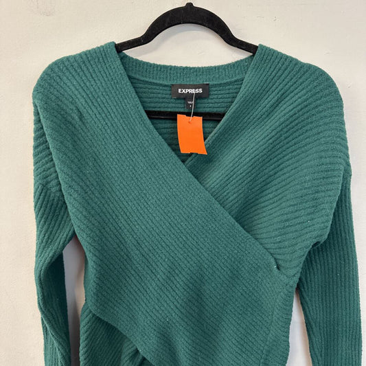 Express Green Ribbed Long Sleeve Cross Front Top Small